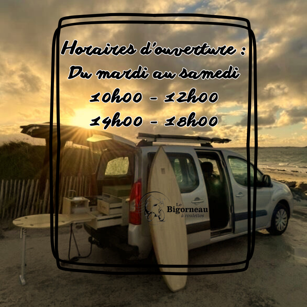 Le Bigorneau à Roulettes, vous accueille du Mardi au Samedi, de 10H00 à 12H00 et de 14H00  à 18H00 à Ploumagoar - Zone de Bel Orme