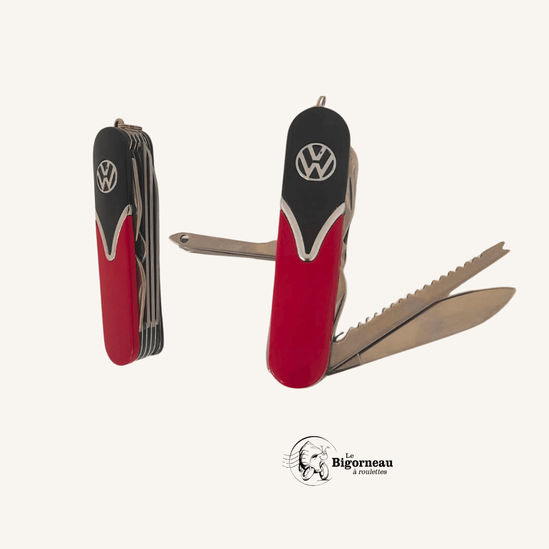 Couteau de poche suisse en métal VW rouge et noir