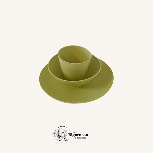 Set naturel essentiel 3 pièces (Assiette + Bol + Gobelet) PISTACHE Table et Nature