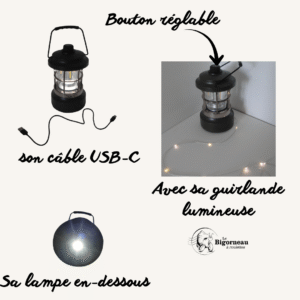 Lampe de camping rechargeable USB-C avec guirlande lumineuse