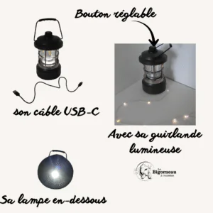 Lampe de camping rechargeable USB-C avec guirlande lumineuse